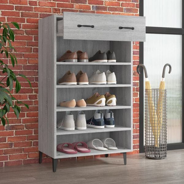 vidaXL Shoe Cabinet Grey Sonoma 60x35x105 cm Engineered Wood