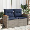 vidaXL Garden Sofa with Cushions 2-Seater Grey Poly Rattan