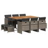 vidaXL 11 Piece Garden Dining Set with Cushions Grey Poly Rattan