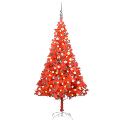 vidaXL Artificial Pre-lit Christmas Tree with Ball Set Red 180 cm PVC