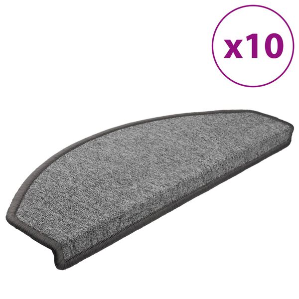 vidaXL Stair Mats 10 pcs 65x24x4 cm Dark Grey Half Round Large