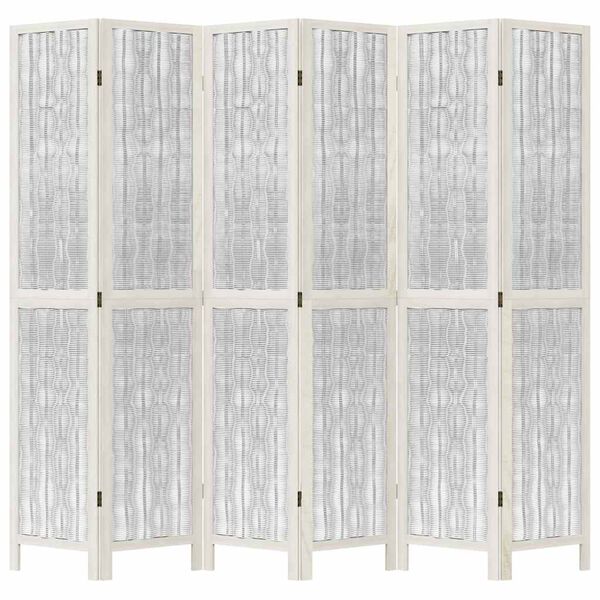 vidaXL Room Divider 6 Panels White Solid Wood Paulownia