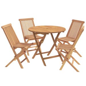 vidaXL 5 Piece Folding Garden Bistro Set Natural Solid Teak Wood