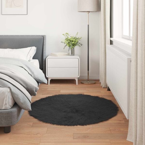 vidaXL Faux Sheepskin Rug Tafalla Black &Oslash; 120 cm Polyester