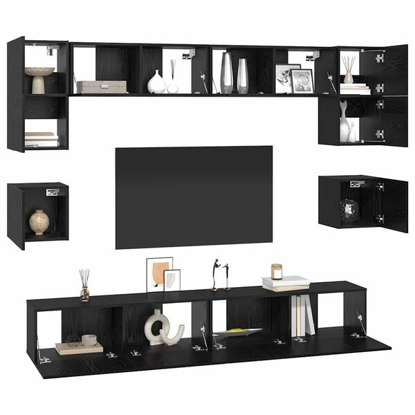 vidaXL TV Cabinet Set Wall-mounted 8 pcs Black Oak Engineered Wood