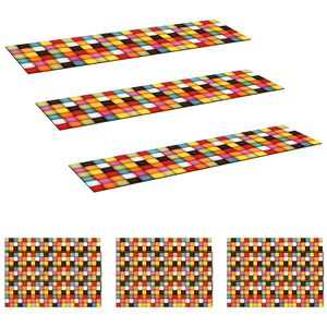 vidaXL Stair Mats 15 pcs 76 x 20 cm Colourful Block Pattern Polyester