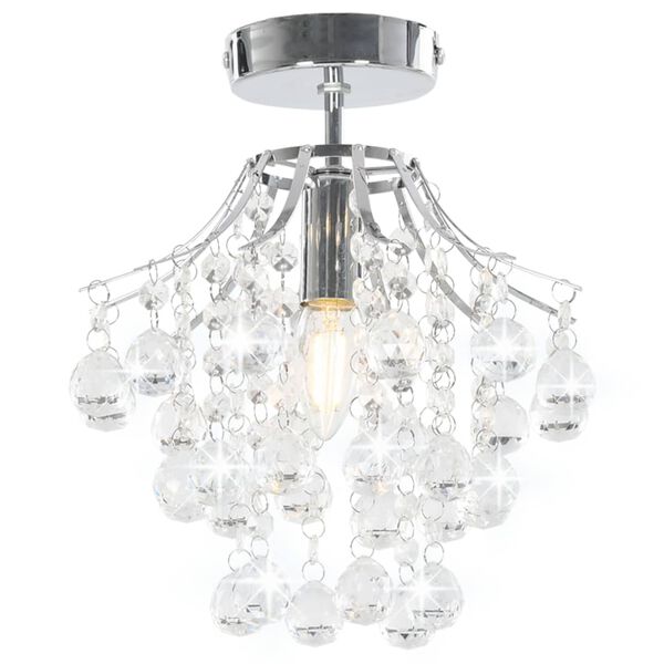 vidaXL Ceiling Lamp with Crystal Beads Silver Round E14