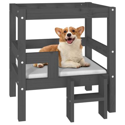 vidaXL Dog Bed Grey 55.5x53.5x60 cm Solid Wood Pine