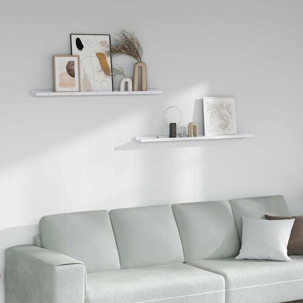 vidaXL Wall Shelf 2 pcs White Marble 100 x 9 x 3 cm Engineered Wood