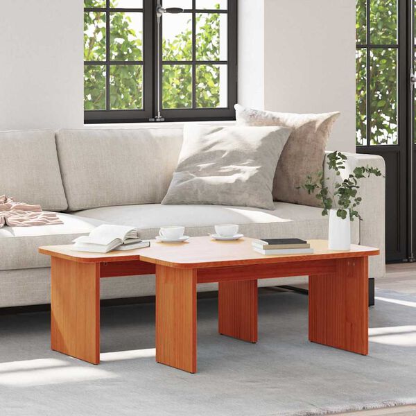 vidaXL Coffee Table 2 pcs Wax Brown Solid pine wood