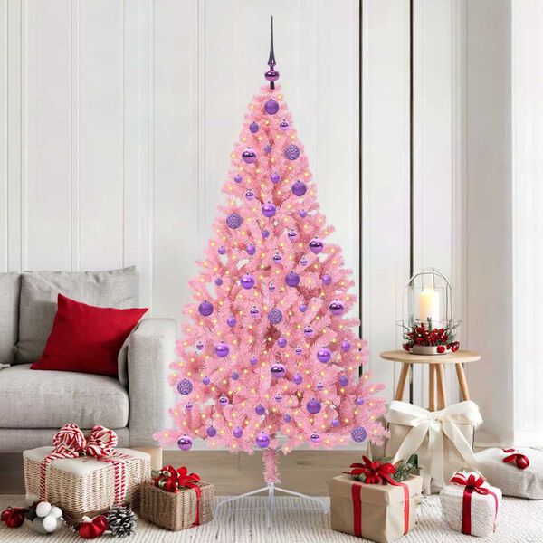 vidaXL Artificial Pre-lit Christmas Tree with 300 LEDs Pink 180 cm PVC