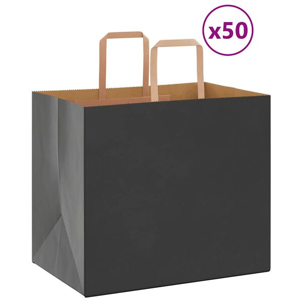 vidaXL Paper Bags 50 pcs with Handles Black 32x22x28 cm