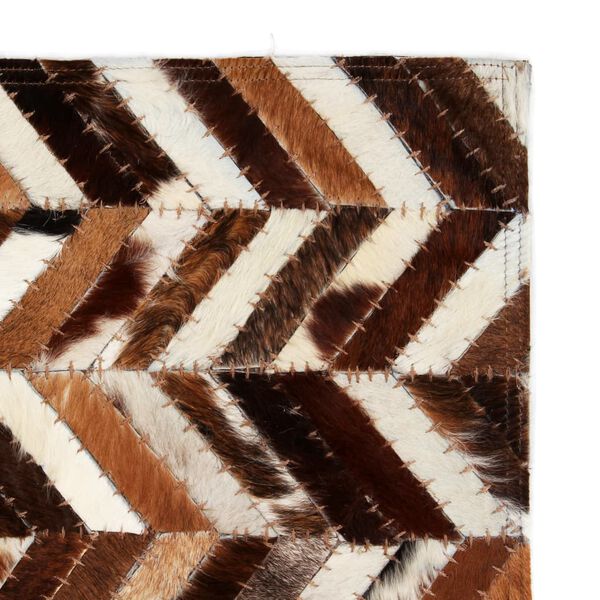 vidaXL Rug Genuine Leather Patchwork 120x170 cm Chevron Brown/White