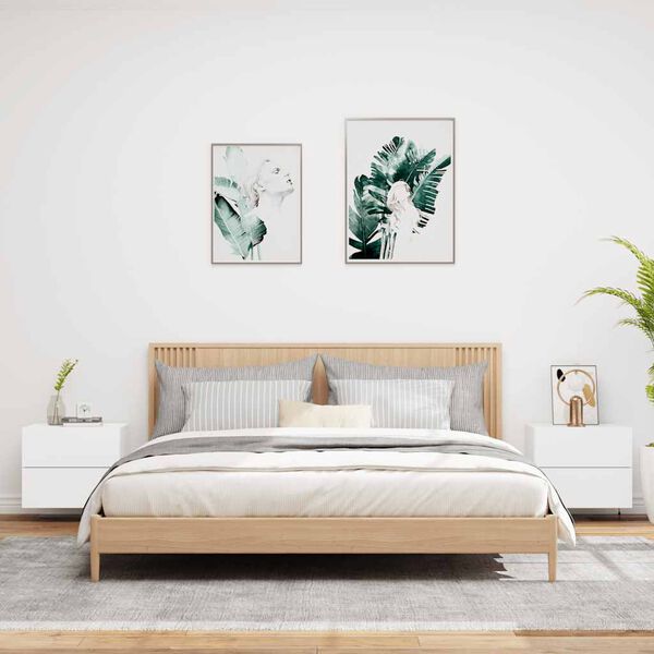 vidaXL Wall-mounted Bedside Cabinets with LED Lights 2 pcs White