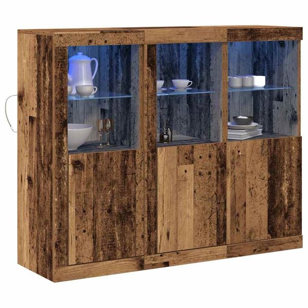 vidaXL LED Sideboard 3 pcs Old Wood 123 x 37 x 100 cm Engineered Wood