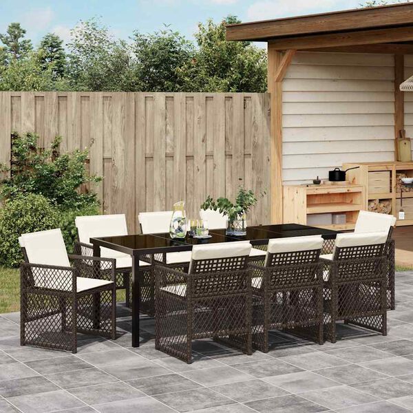 vidaXL Garden Dining Set 9 pcs Brown Poly Rattan