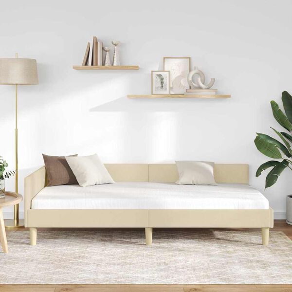 vidaXL Corner Bed Frame with Headboard Cream 90 x 190 cm Fabric