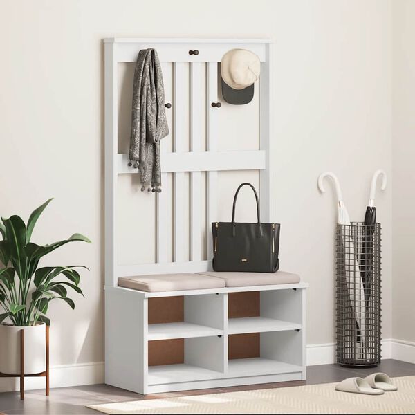 vidaXL Hall Tree SANDNES White 87x40x159.5 cm Solid Wood Pine