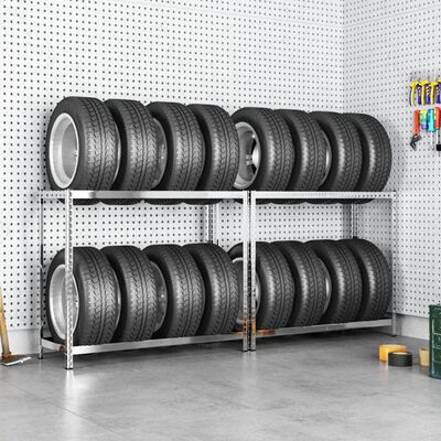 vidaXL 2-Layer Tire Racks 2 pcs Silver 110x40x110 cm Steel