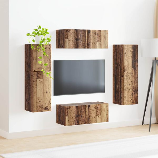 vidaXL TV Cabinet Set Wall-mounted 4 pcs Old Wood Engineered Wood
