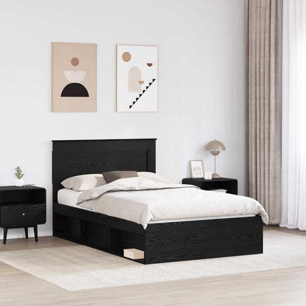 vidaXL Bed Frame with Headboard Black 120 x 190 cm Solid Pine Wood