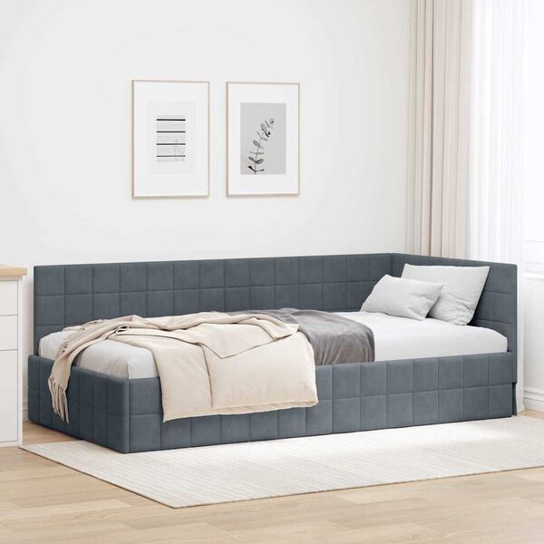 vidaXL Corner Bed Frame Dark Grey 100 cm x 200 cm Velvet