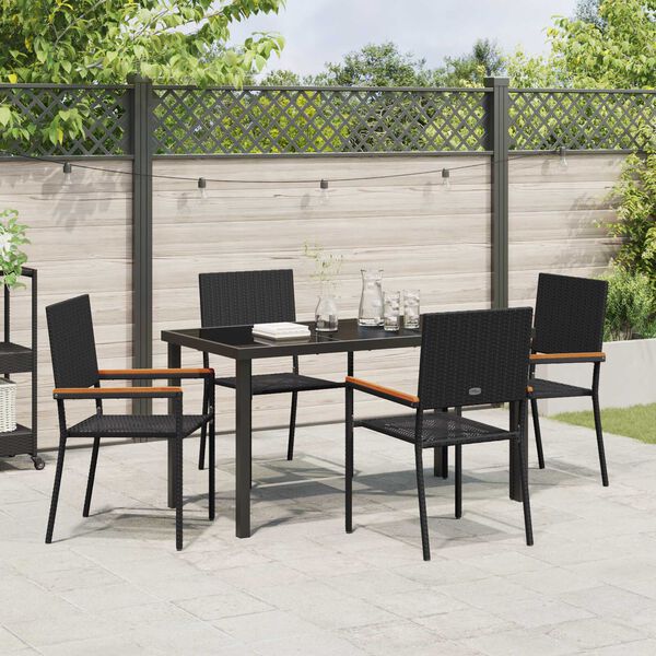 vidaXL Garden Dining Set with Cushion 5 pcs Black Poly Rattan
