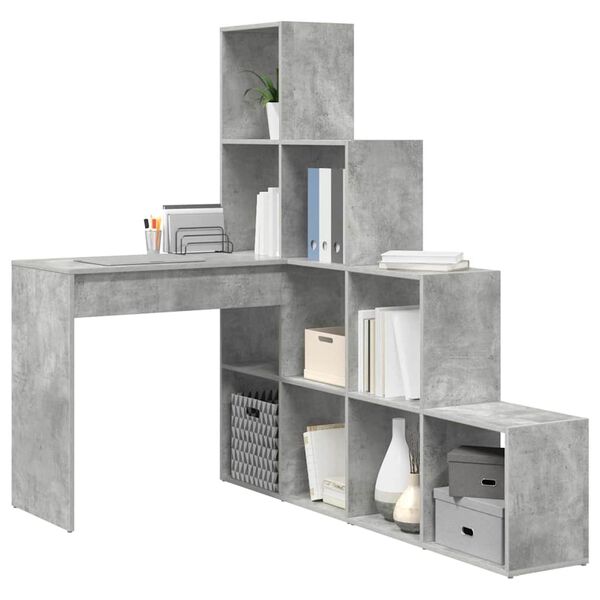 vidaXL Corner Desk with Shelf Concrete Grey 101.5 x 149.5 x 149.5 cm