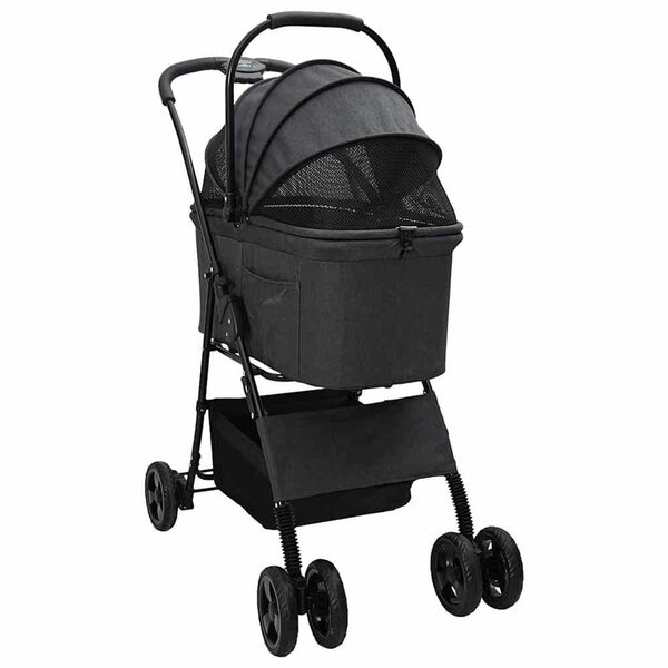 vidaXL Folding Pet Stroller Black 81 x 47 x 99 cm 600D Oxford fabric