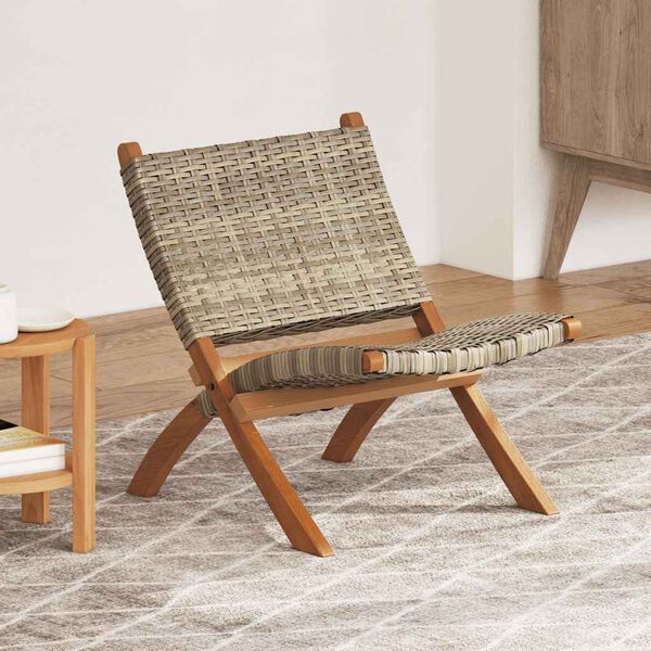 vidaXL Relaxing Chair Natural Kubu Rattan and Solid Mahogany Wood