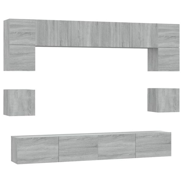 vidaXL 8 Piece TV Cabinet Set Grey Sonoma Engineered Wood