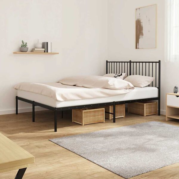 vidaXL Metal Bed Frame without Mattress with Headboard Black 140x200cm