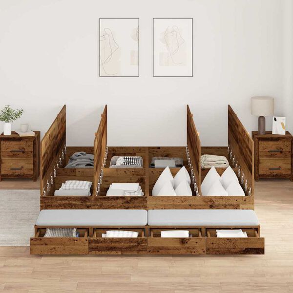 vidaXL Storage Bed Frame with Drawer Old Wood 180 cm Engineered Wood