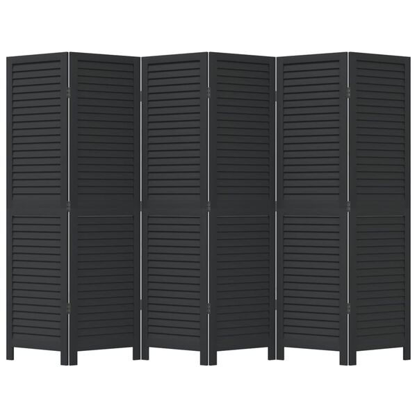 vidaXL Room Divider 6 Panels Black Solid Wood Paulownia