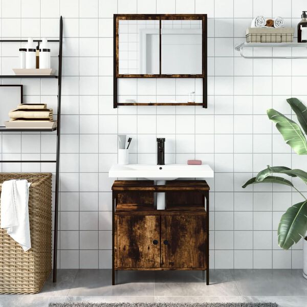 vidaXL 2 Piece Bathroom Furniture Set Smoked Oak Engineered Wood