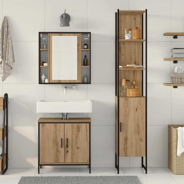 vidaXL Bathroom Vanity Units with Shelf 3 pcs Brown Engineered wood