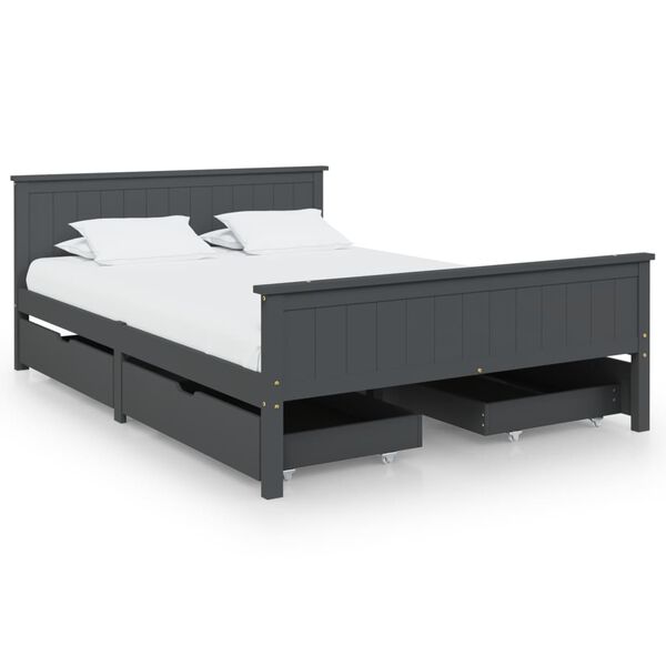 vidaXL Bed Frame without Mattress Dark Grey Solid Wood Pine 140x200 cm (322205+2x321990)