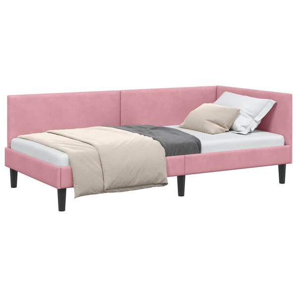 vidaXL Corner Bed Frame with Headboard Pink 90 cm x 200 cm Velvet