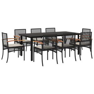 vidaXL 9 Piece Garden Dining Set with Cushions Black Poly Rattan