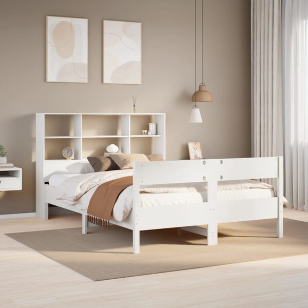 vidaXL Bookcase Bed without Mattress White 140x200cm Solid Wood Pine