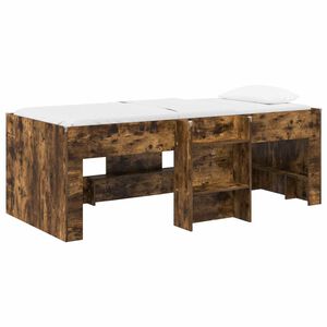 vidaXL Kids'High Bed Frame Smoked Oak 98.5 x 200 cm Engineered Wood