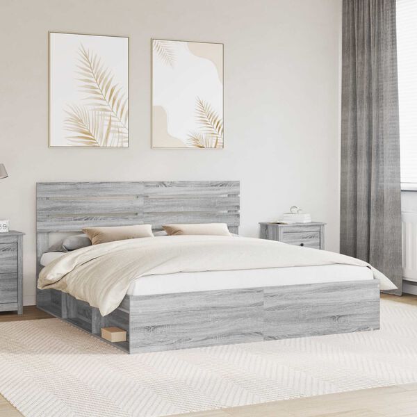 vidaXL Bed Frame Grey Sonoma 200 x 200 cm Solid Pine Wood
