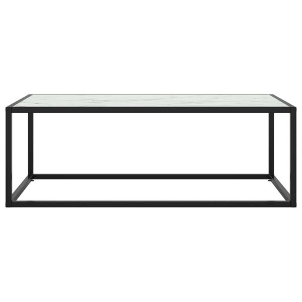 vidaXL Coffee Table Black with White Marble Glass 100x50x35 cm