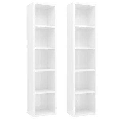 vidaXL CD Cabinets 2 pcs High Gloss White 21x16x93.5 cm Engineered Wood