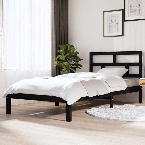 3101212 vidaXL Bed Frame without Mattress Black Solid Wood 100x200 cm (810011+814183)