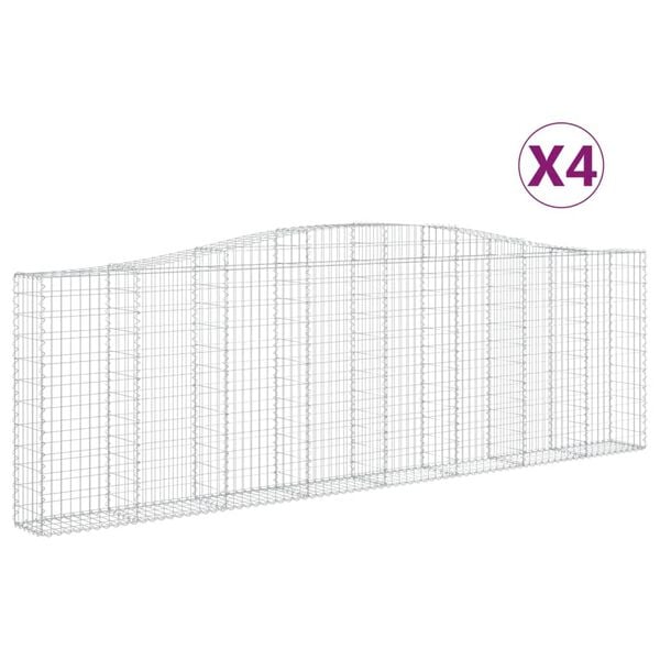 vidaXL Arched Gabion Baskets 4 pcs 400x30x120/140 cm Galvanised Iron