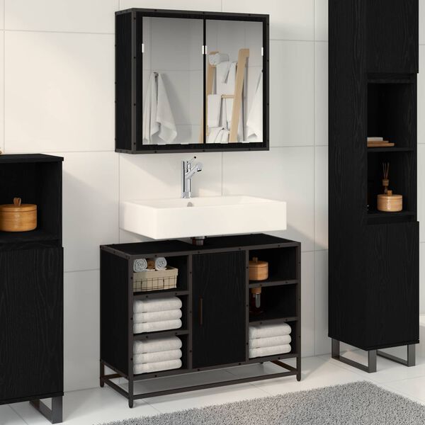 vidaXL Bathroom Furniture Set 2 pcs Black Oak Engineered Wood