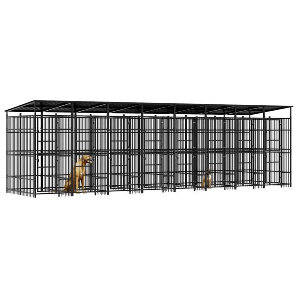 vidaXL Outdoor Dog Kennel with Roof Steel 14.75 m&sup2;