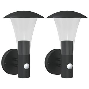 vidaXL Outdoor Wall Lights with Sensors 2pcs Black Stainless Steel