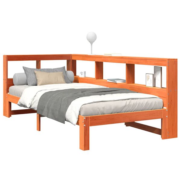 vidaXL Bookcase Bed without Mattress Wax Brown 90x200 cm Solid Wood Pine